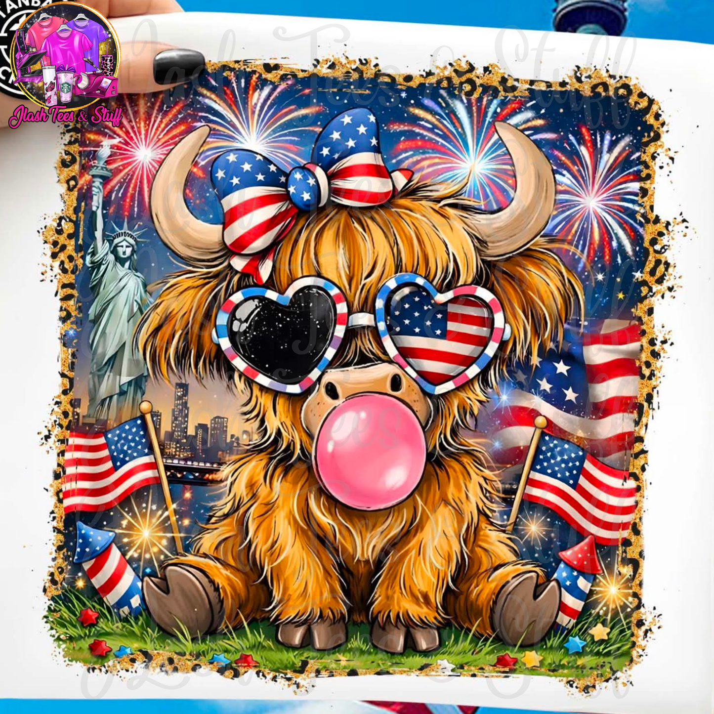 4th of July Cow with Cute Sunglasses