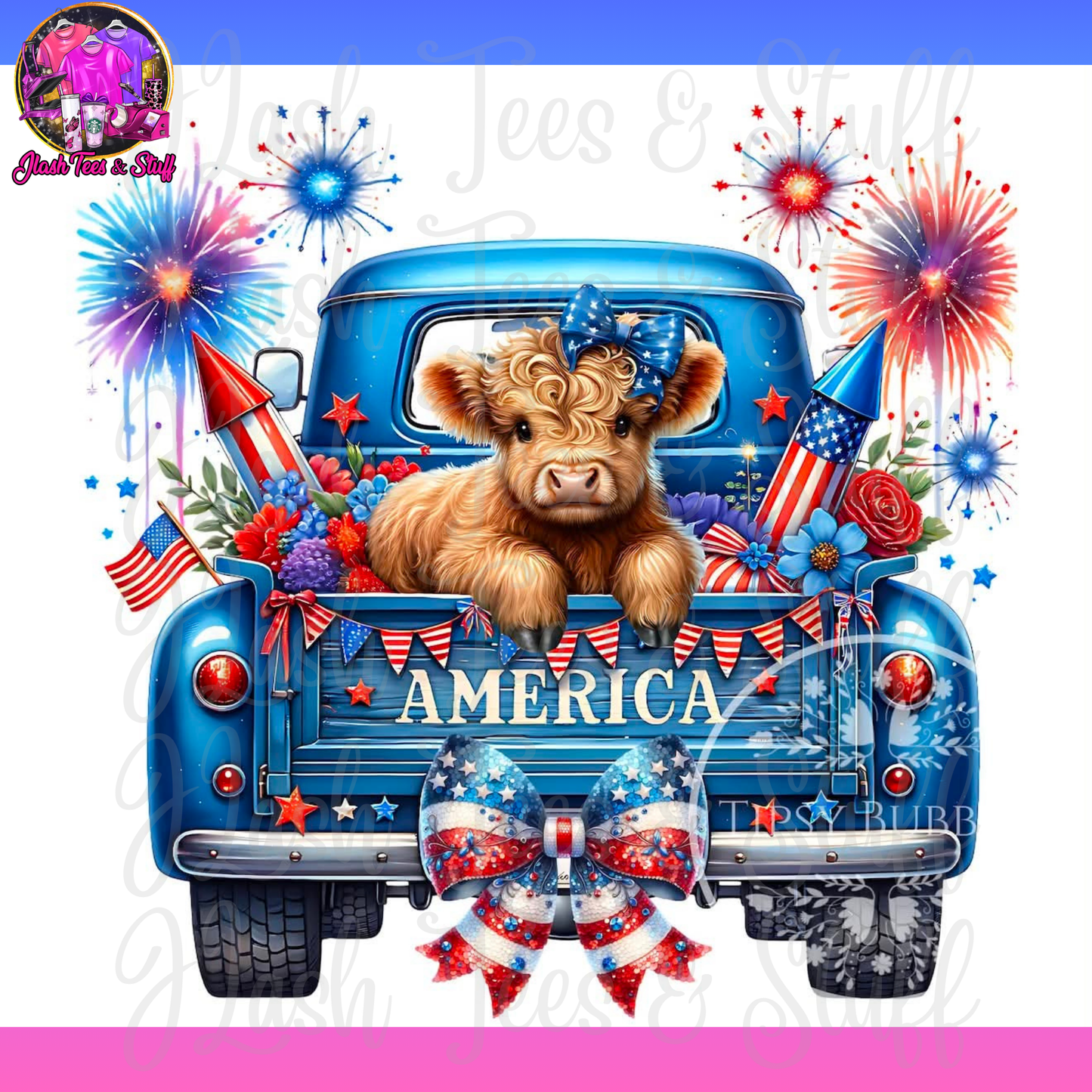 4th of July Cow with Vintage Truck