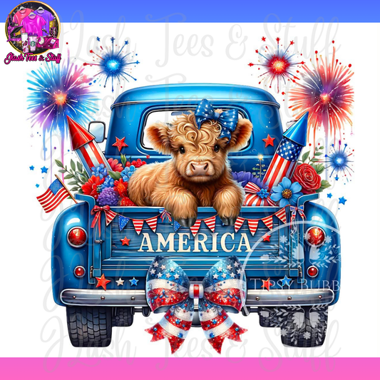 4th of July Cow with Vintage Truck