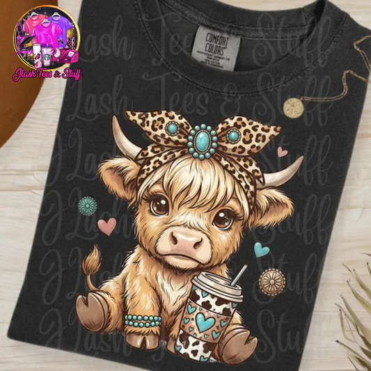 Highland Cow with Turquoise Accessories