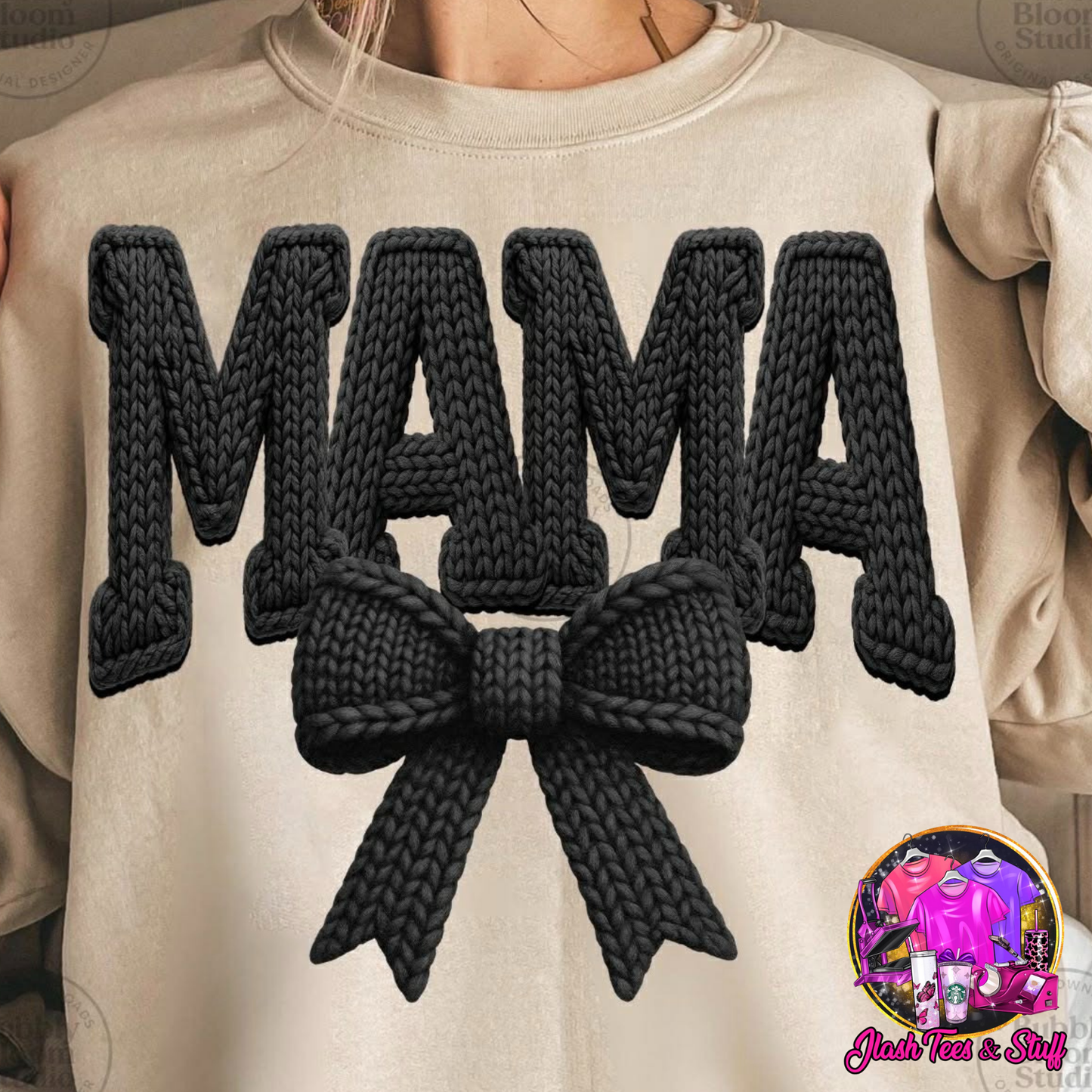 Mama - Faux Crochet - With Bow